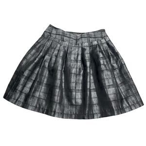 Forever21 Pleated Short Skirt Plaid Metallic Womens Sz Medium Silver Window Pane